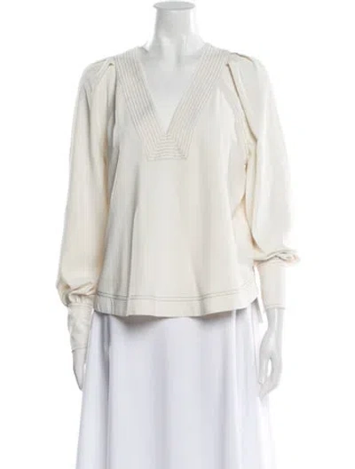Pre-owned Veronica Beard V-neck Three-quarter Sleeve Blouse In White