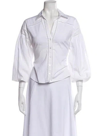 Pre-owned Veronica Beard V-neck Three-quarter Sleeve Blouse In White