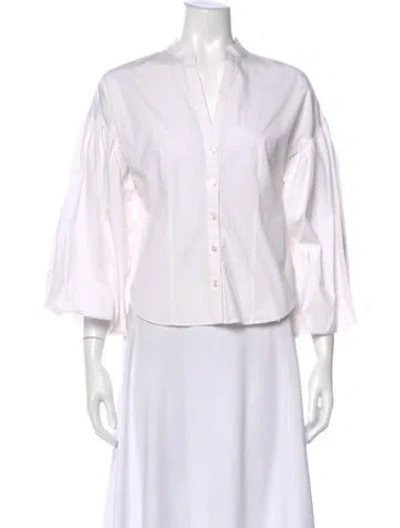 Pre-owned Veronica Beard V-neck Three-quarter Sleeve Blouse In White