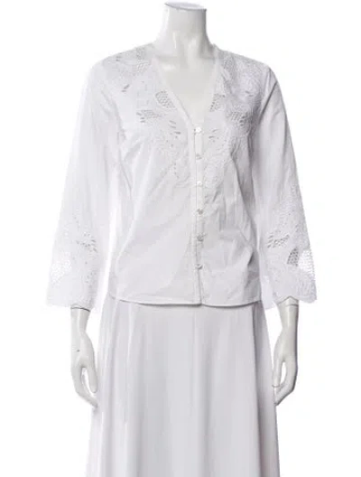 Pre-owned Veronica Beard V-neck Three-quarter Sleeve Blouse In White