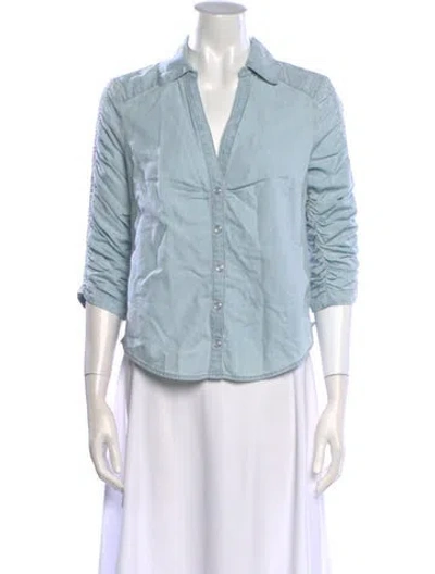Pre-owned Veronica Beard V-neck Three-quarter Sleeve Button-up Top In Blue