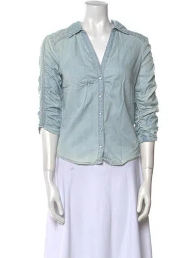 Pre-owned Veronica Beard V-neck Three-quarter Sleeve Button-up Top In Blue