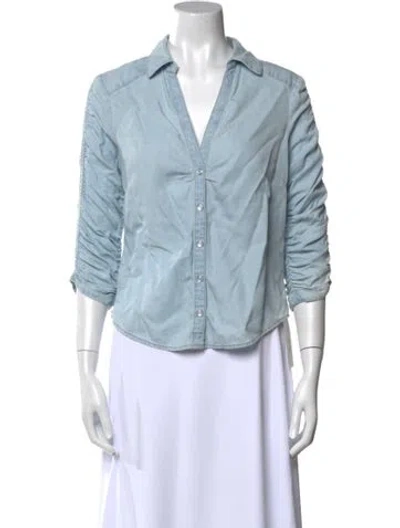 Pre-owned Veronica Beard V-neck Three-quarter Sleeve Button-up Top In Blue