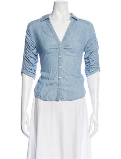 Pre-owned Veronica Beard V-neck Three-quarter Sleeve Button-up Top In Blue