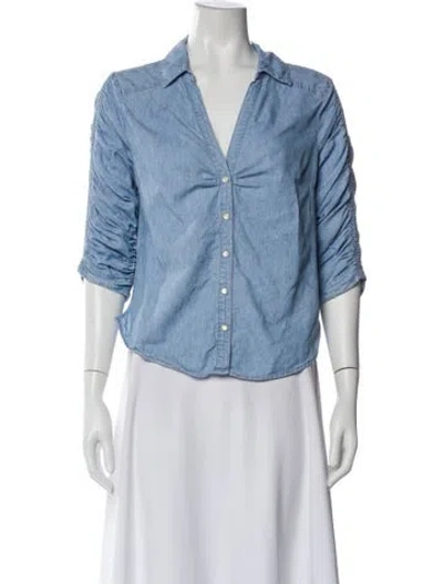 Pre-owned Veronica Beard V-neck Three-quarter Sleeve Button-up Top In Blue