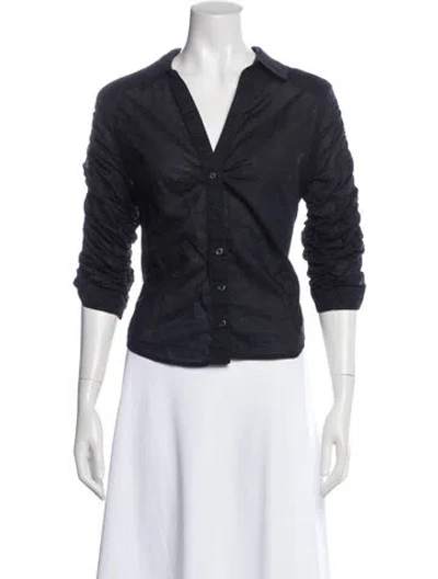 Pre-owned Veronica Beard V-neck Three-quarter Sleeve Button-up Top In Blue
