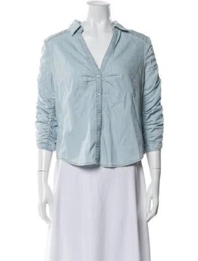 Pre-owned Veronica Beard V-neck Three-quarter Sleeve Button-up Top In Blue
