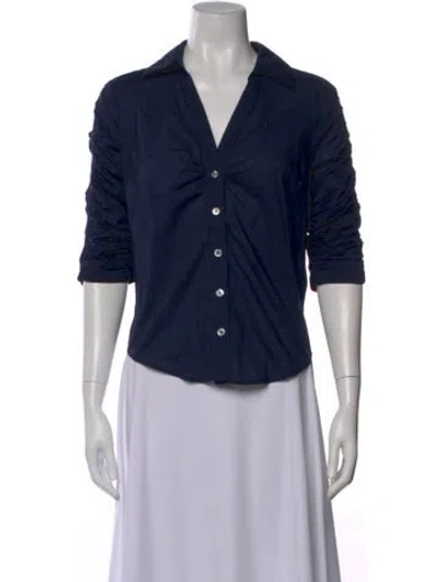 Pre-owned Veronica Beard V-neck Three-quarter Sleeve Button-up Top In Blue