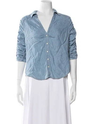 Pre-owned Veronica Beard V-neck Three-quarter Sleeve Button-up Top In Blue