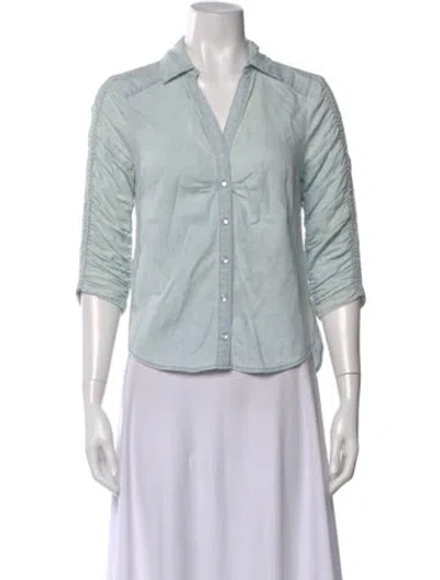 Pre-owned Veronica Beard V-neck Three-quarter Sleeve Button-up Top In Blue