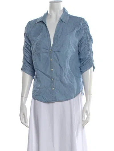 Pre-owned Veronica Beard V-neck Three-quarter Sleeve Button-up Top In Blue
