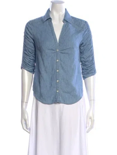 Pre-owned Veronica Beard V-neck Three-quarter Sleeve Button-up Top In Blue