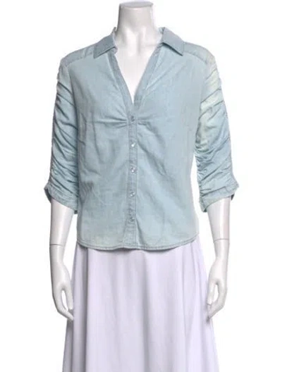 Pre-owned Veronica Beard V-neck Three-quarter Sleeve Button-up Top In Blue