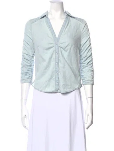 Pre-owned Veronica Beard V-neck Three-quarter Sleeve Button-up Top In Blue