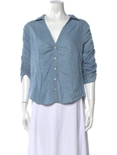 Pre-owned Veronica Beard V-neck Three-quarter Sleeve Button-up Top In Blue