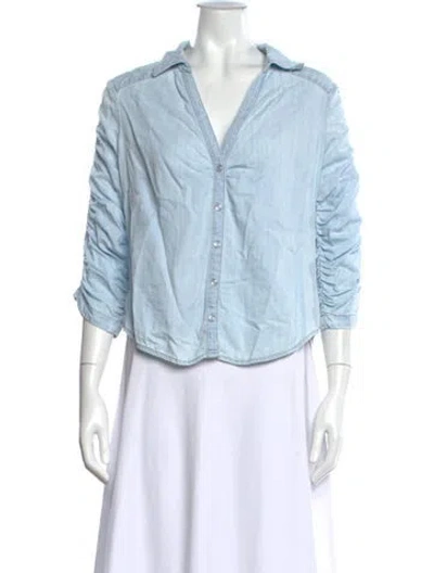Pre-owned Veronica Beard V-neck Three-quarter Sleeve Button-up Top In Blue
