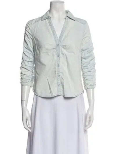 Pre-owned Veronica Beard V-neck Three-quarter Sleeve Button-up Top In Green