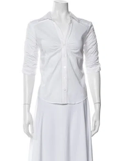 Pre-owned Veronica Beard V-neck Three-quarter Sleeve Button-up Top In Neutral