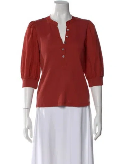 Pre-owned Veronica Beard V-neck Three-quarter Sleeve Button-up Top In Red
