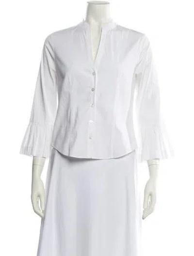 Pre-owned Veronica Beard V-neck Three-quarter Sleeve Button-up Top In White