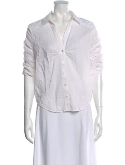 Pre-owned Veronica Beard V-neck Three-quarter Sleeve Button-up Top In White