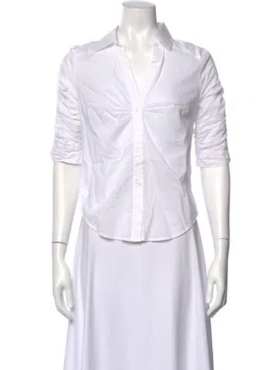 Pre-owned Veronica Beard V-neck Three-quarter Sleeve Button-up Top In White