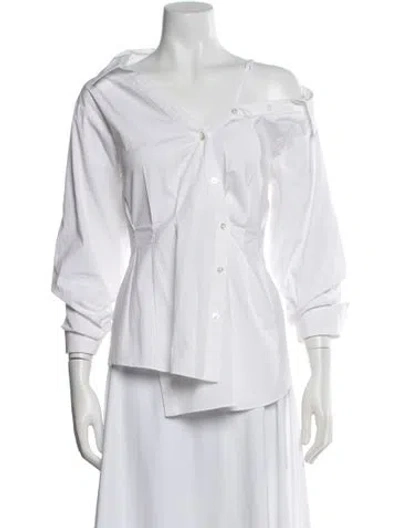 Pre-owned Veronica Beard V-neck Three-quarter Sleeve Button-up Top In White