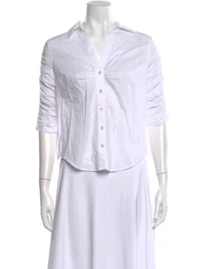 Pre-owned Veronica Beard V-neck Three-quarter Sleeve Button-up Top In White