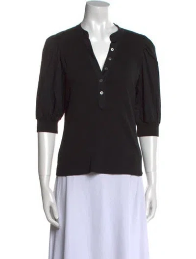 Pre-owned Veronica Beard V-neck Three-quarter Sleeve Polo In Black