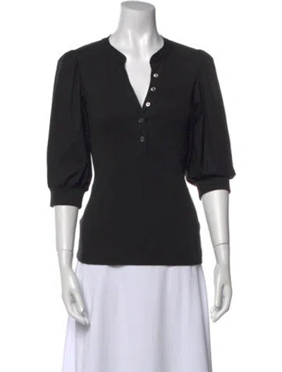 Pre-owned Veronica Beard V-neck Three-quarter Sleeve Polo In Black