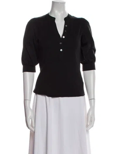 Pre-owned Veronica Beard V-neck Three-quarter Sleeve Polo In Black