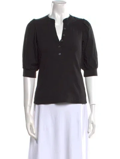 Pre-owned Veronica Beard V-neck Three-quarter Sleeve Polo In Black