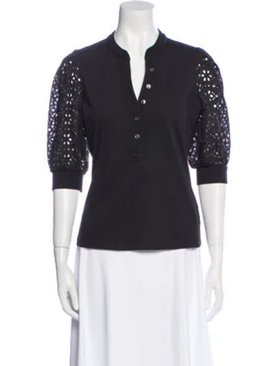 Pre-owned Veronica Beard V-neck Three-quarter Sleeve Polo In Black