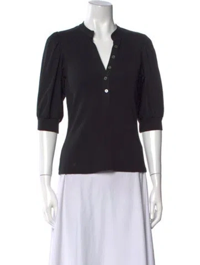 Pre-owned Veronica Beard V-neck Three-quarter Sleeve Polo In Black