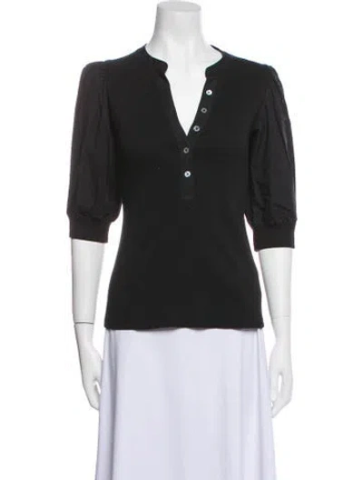 Pre-owned Veronica Beard V-neck Three-quarter Sleeve Polo In Black