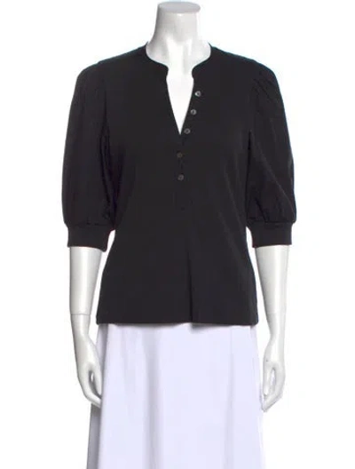 Pre-owned Veronica Beard V-neck Three-quarter Sleeve Polo In Black