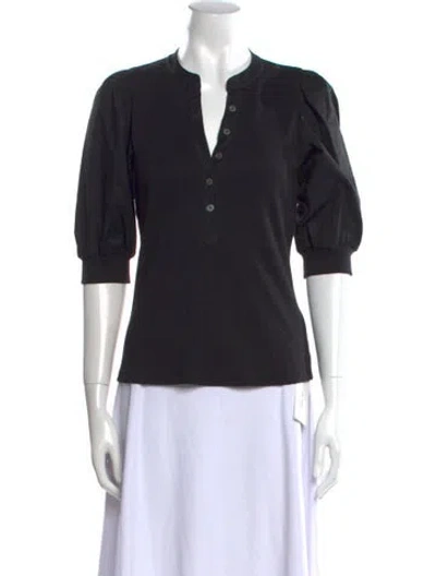 Pre-owned Veronica Beard V-neck Three-quarter Sleeve Polo In Black