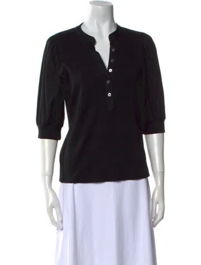 Pre-owned Veronica Beard V-neck Three-quarter Sleeve Polo In Black