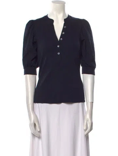 Pre-owned Veronica Beard V-neck Three-quarter Sleeve Polo In Black