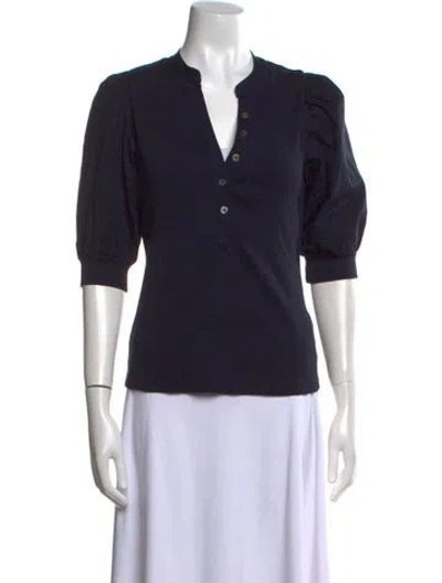 Pre-owned Veronica Beard V-neck Three-quarter Sleeve Polo In Black