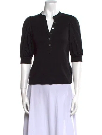 Pre-owned Veronica Beard V-neck Three-quarter Sleeve Polo In Black