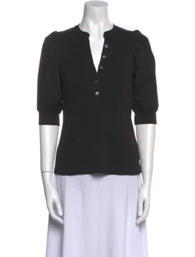 Pre-owned Veronica Beard V-neck Three-quarter Sleeve Polo In Black