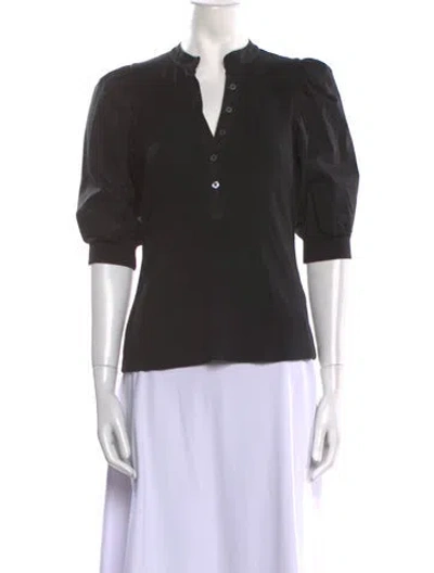 Pre-owned Veronica Beard V-neck Three-quarter Sleeve Polo In Black