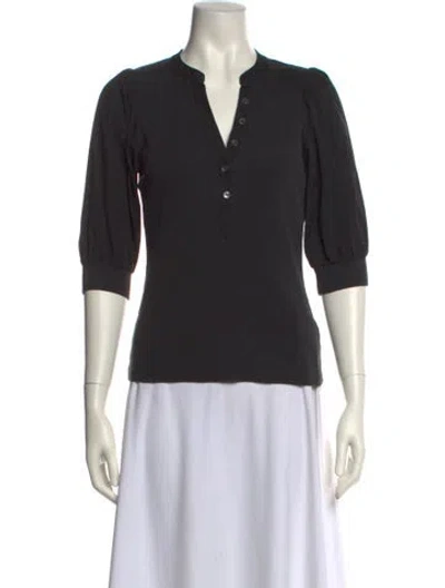 Pre-owned Veronica Beard V-neck Three-quarter Sleeve Polo In Black