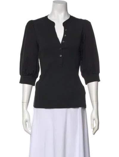 Pre-owned Veronica Beard V-neck Three-quarter Sleeve Polo In Black