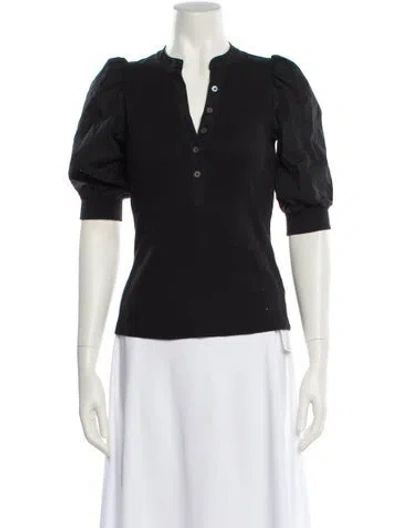 Pre-owned Veronica Beard V-neck Three-quarter Sleeve Polo In Black