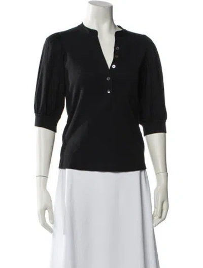 Pre-owned Veronica Beard V-neck Three-quarter Sleeve Polo In Black