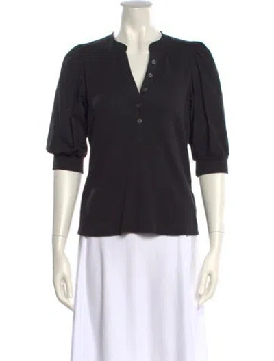 Pre-owned Veronica Beard V-neck Three-quarter Sleeve Polo In Black