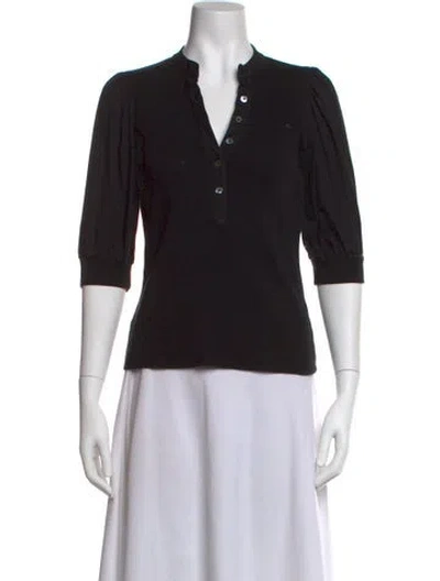 Pre-owned Veronica Beard V-neck Three-quarter Sleeve Polo In Black