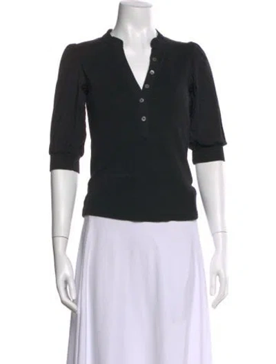 Pre-owned Veronica Beard V-neck Three-quarter Sleeve Polo In Black